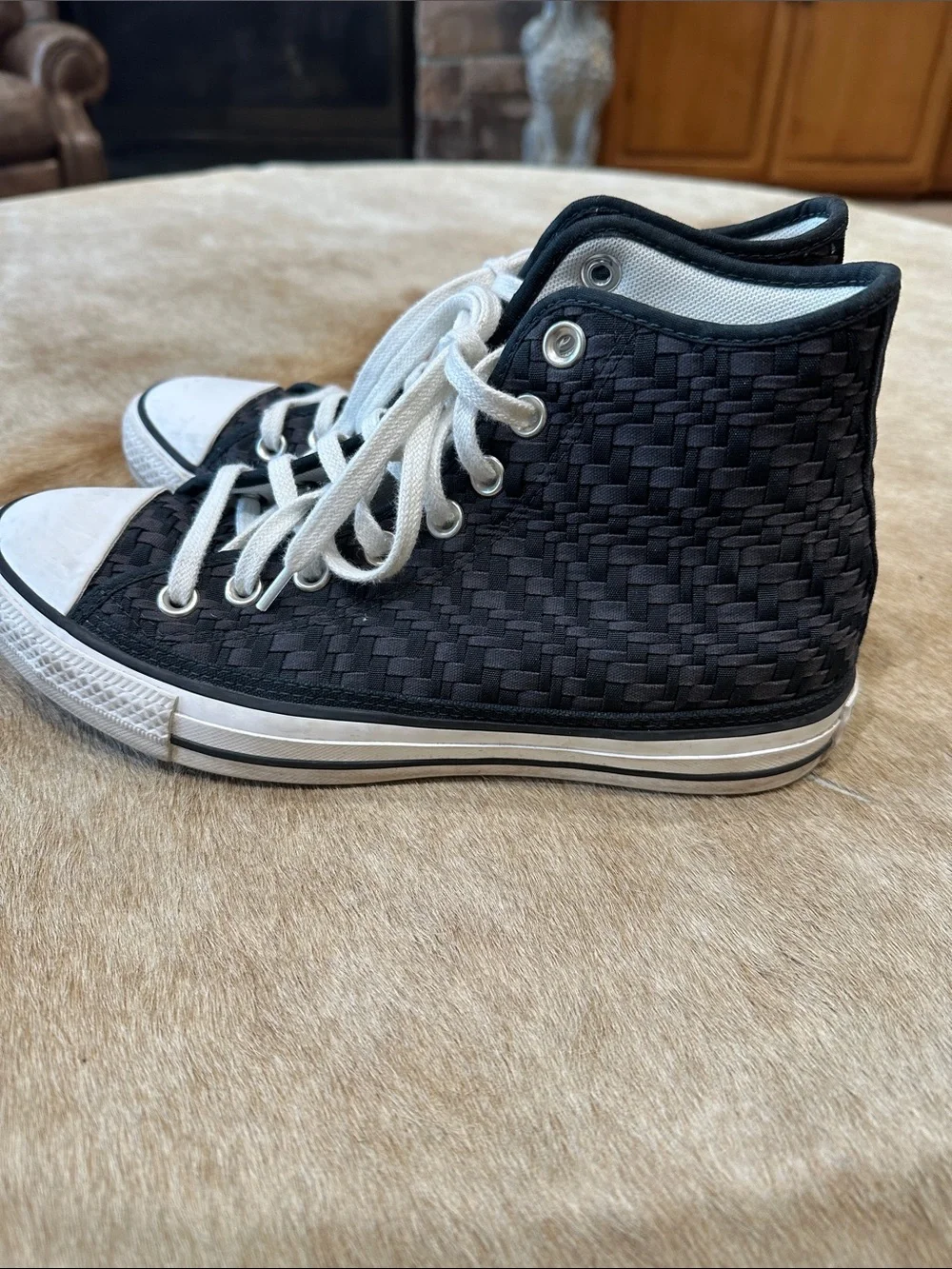 Converse Black Woven High-Top Sneakers with White Laces - Picture 4 of 6